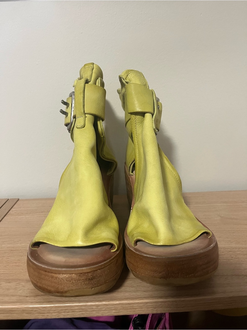 A.S.98 Lemon Yellow Leather Platform Sandals